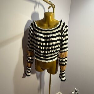 Norma Kamali Black and White Ruffled Top